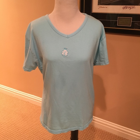 Baby blue v neck top w/ladybug on front. - Picture 1 of 5